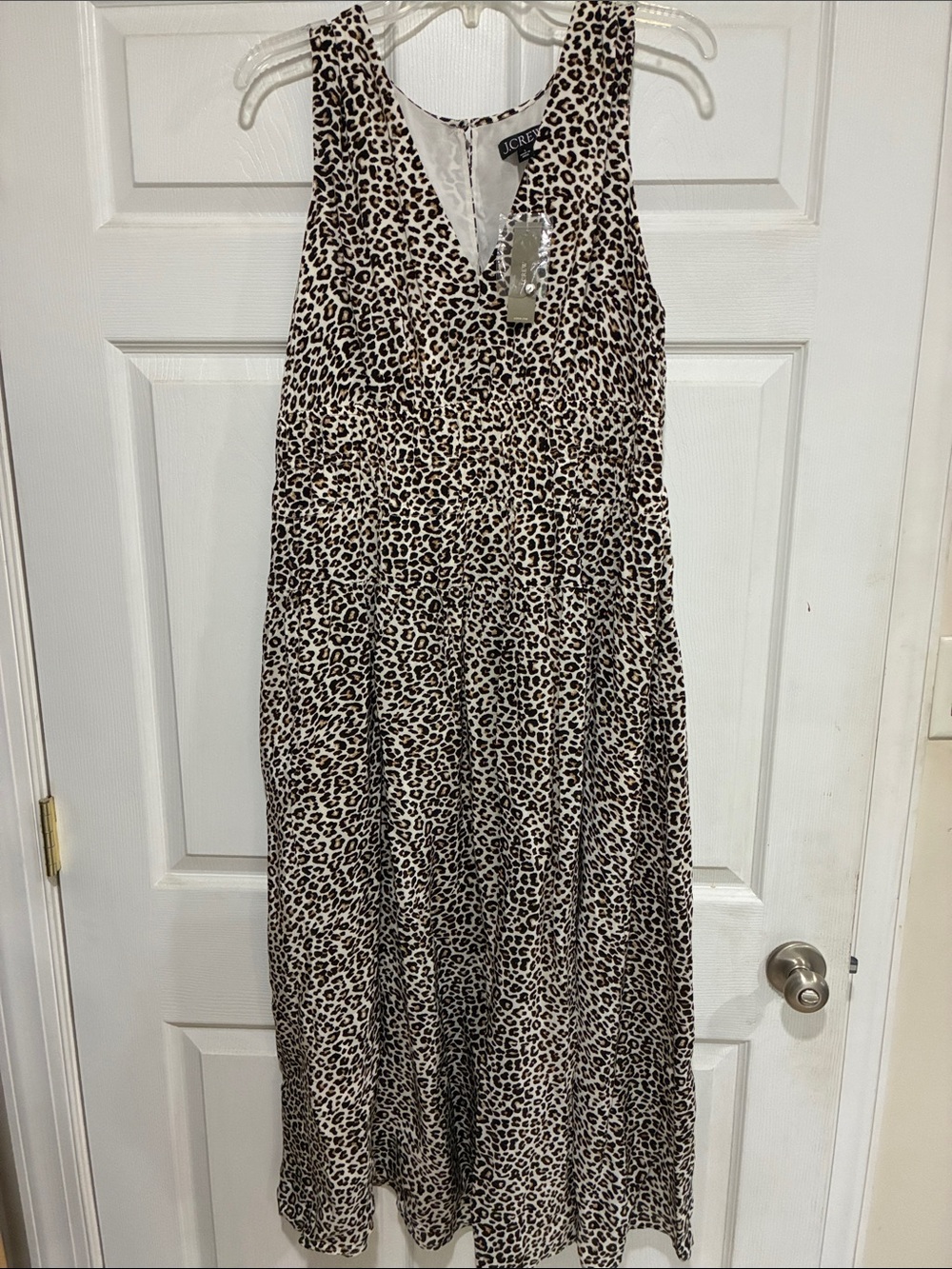 NWT J. Crew Leopard Print Sleeveless V-Neck Midi Dress in Neutral Tones Sz MT